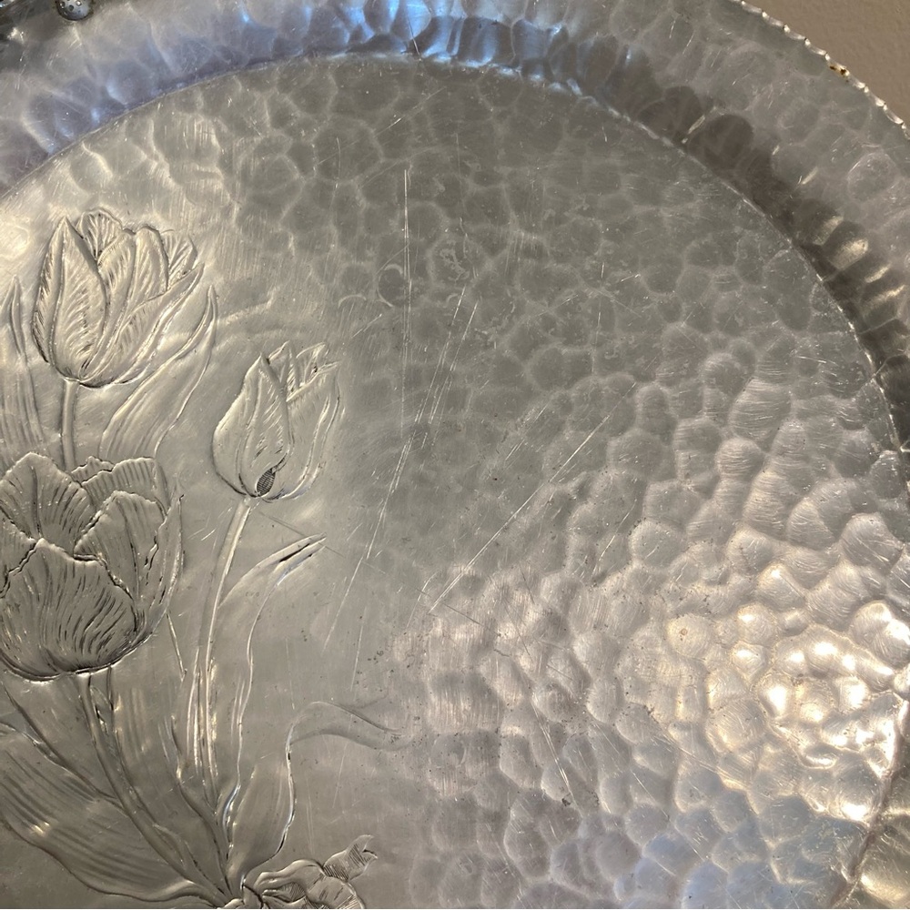 Vintage Rodney Kent Hammered Aluminum Round 14" Serving Tray # 409 - Picture 11 of 15